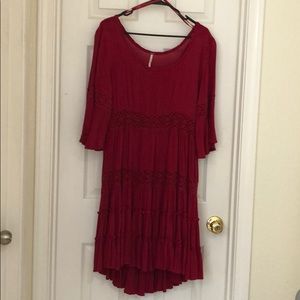 Free people dark red boho crocheted dress
